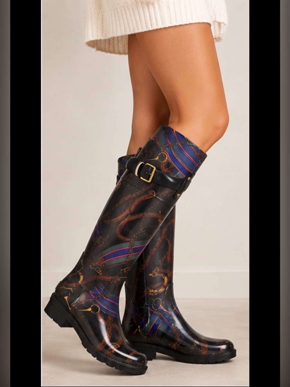 Lauren Ralph Lauren Rossalyn Equestrian Tall Rain Boots Size 6